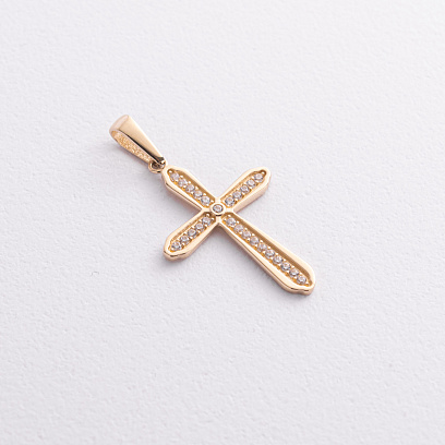 Крестик в желтом золоте (фианиты) п04037