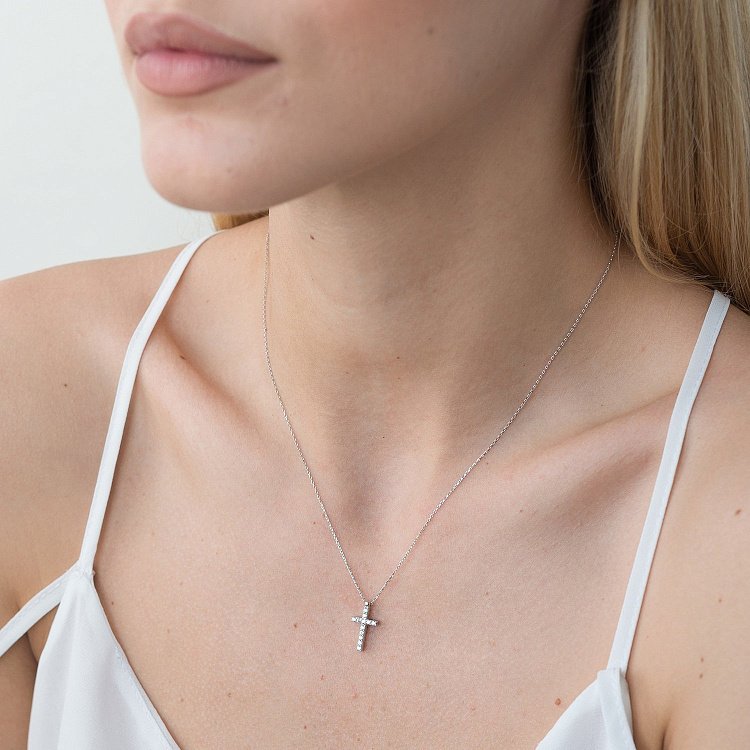 Золотое колье с крестиком (черные и белые фианиты) кол00816 от ювелирного магазина Оникс - 11