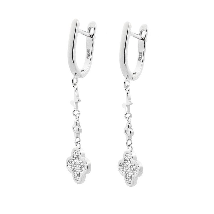 Срібні сережки "Конюшина і метелик" (фіаніти) 122101 від ювелірного магазину Онікс - 1