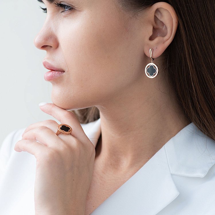 Серьги "Клевер" в красном золоте (эмаль) с07176 от ювелирного магазина Оникс - 1