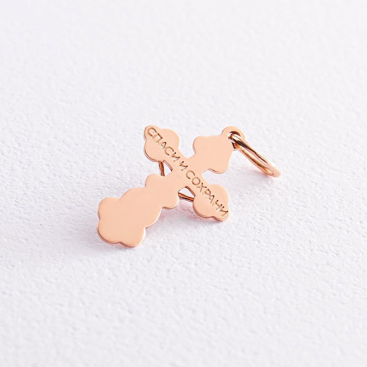 Золотий хрестик "Розп'яття. Спаси та Збережи" (фіаніт) п03700 від ювелірного магазину Онікс - 1