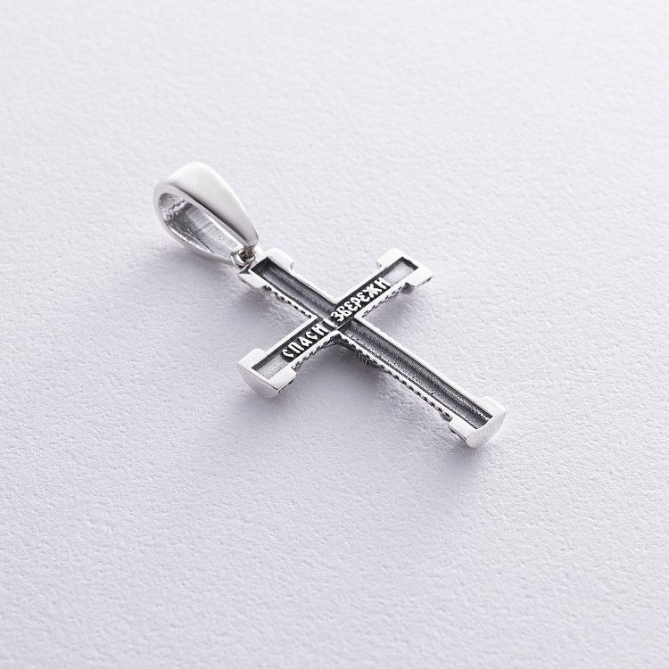 Серебряный крест "Распятие. Спаси и Сохрани" (на укр. языке) кду-26 от ювелирного магазина Оникс - 1