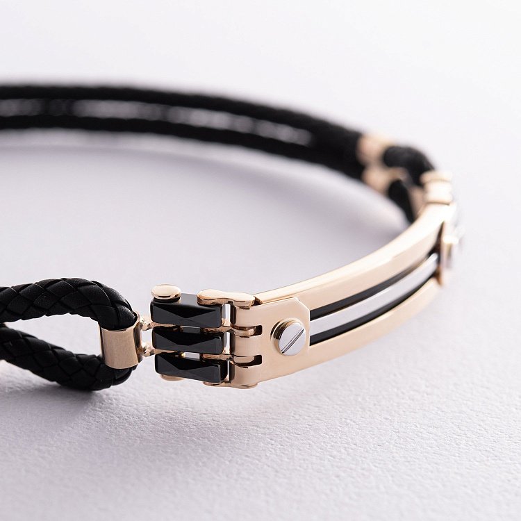 Каучуковый браслет из желтого золота (оникс, керамика) б03978 от ювелирного магазина Оникс - 3