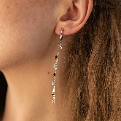 Серебряные серьги с черными и белыми фианитами 123286 №7