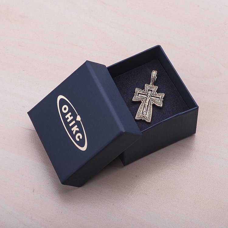 Золотой крест "Распятие. Молитва Господу" п02677 от ювелирного магазина Оникс - 2