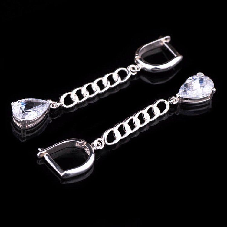 Серебряные серьги "Капельки" с фианитами 121614 от ювелирного магазина Оникс - 1