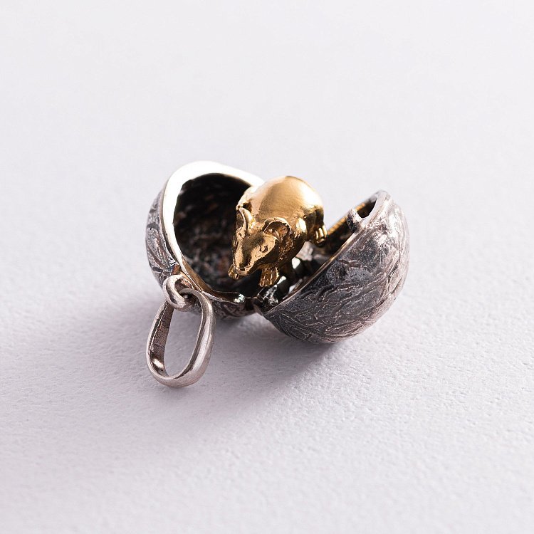 Срібна підвіска "Миша в горішку" ручної роботи 133115 від ювелірного магазину Онікс