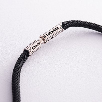 Срібний хрест "Розп'яття. Спаси і Збережи" на шнурку (ебенове дерево) 819 №11