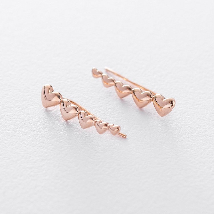 Золоті сережки - клаймбери з сердечками с05945 від ювелірного магазину Онікс