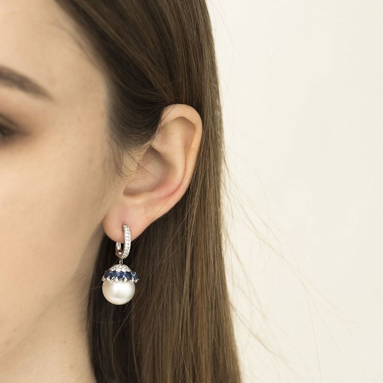 Золоті сережки (сапфір, діамант, перлини) сб0216kn від ювелірного магазину Онікс - 3