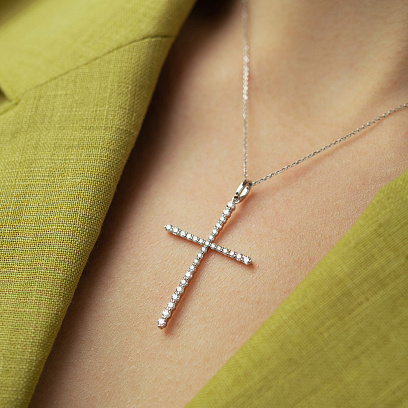 Золоте кольє "Хрестик" з діамантами колб0189va №4