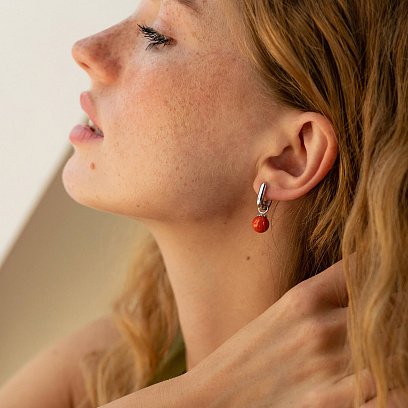 Сережки з коралом (біле золото) с08580 №4