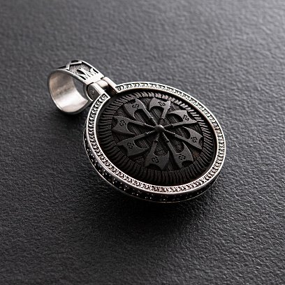 Срібний кулон "Вовк" із ебеновим деревом 946 №4