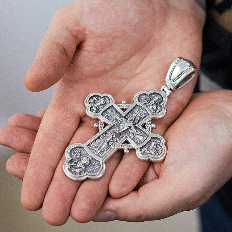 Православный крест "Распятие Христово, Александр Невский, Димитрий Донской, Сергий Радонежский. Архангел Михаил" 133354 от ювелирного магазина Оникс - 3