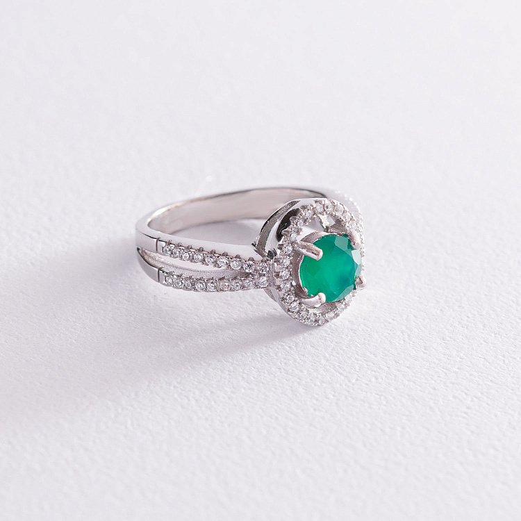 Срібна каблучка з хризопразом і фіанітами 111492 від ювелірного магазину Онікс - 3