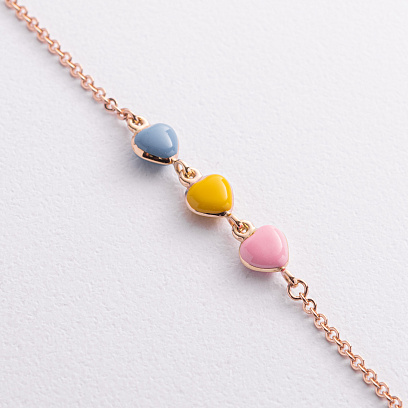 Дитячий золотий браслет "Сердечки" з емаллю б00521 №2