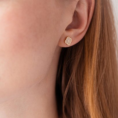 Золоті сережки - пусети "Конюшина" (фіаніти) с07890 №6