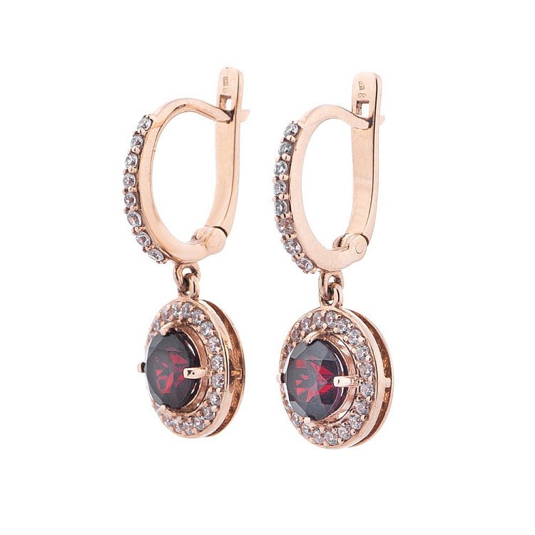 Золоті сережки з гранатом і фіанітами 14050662 від ювелірного магазину Онікс - 1