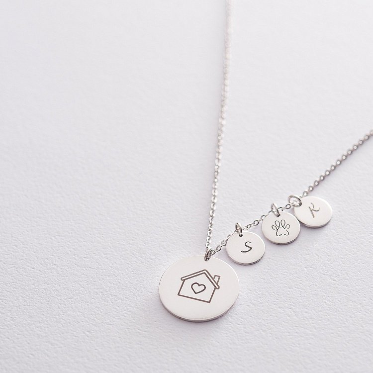 Срібне кольє з гравіюванням "Мій дім там, де моя сім'я" 18997 від ювелірного магазину Онікс