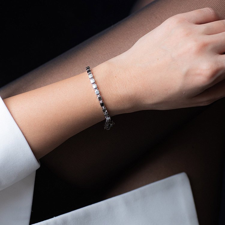 Браслет "Кубики" в белом золоте б04377 от ювелирного магазина Оникс - 4