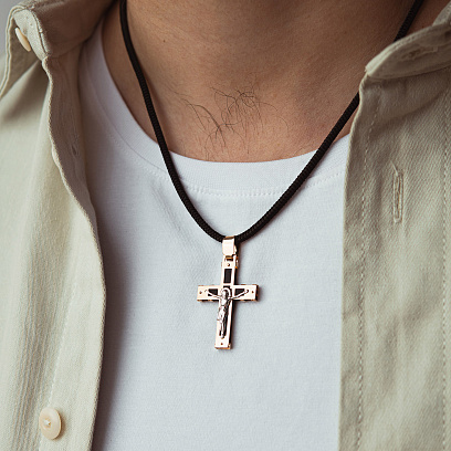 Золотий православний хрест "Розп'яття. Спаси і Збережи" (каучук) 940022 №2