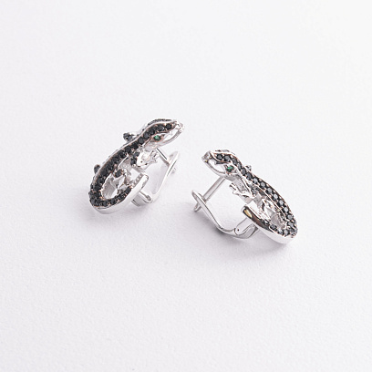Серьги "Ящерицы" в белом золоте (фианиты) с05813 №2