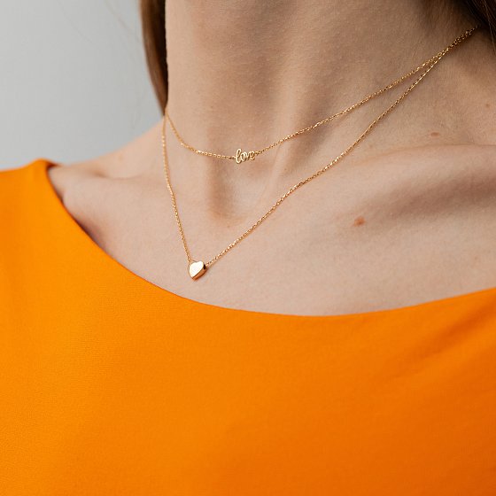 Подвійне кольє "Love і сердечко" (жовте золото) кол02622 №2