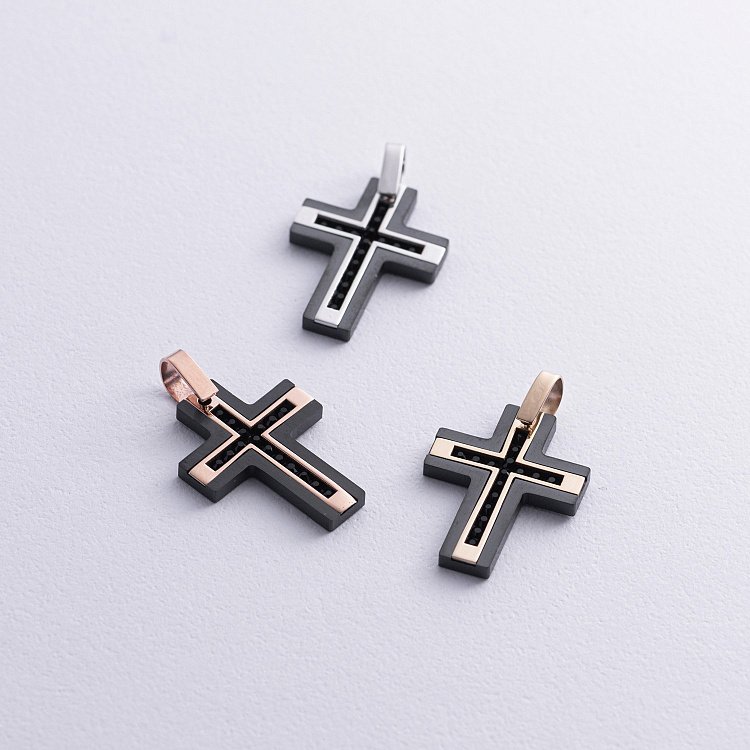 Хрест із жовтого золота (циркон, фіаніти) 603-00005/1 від ювелірного магазину Онікс - 2