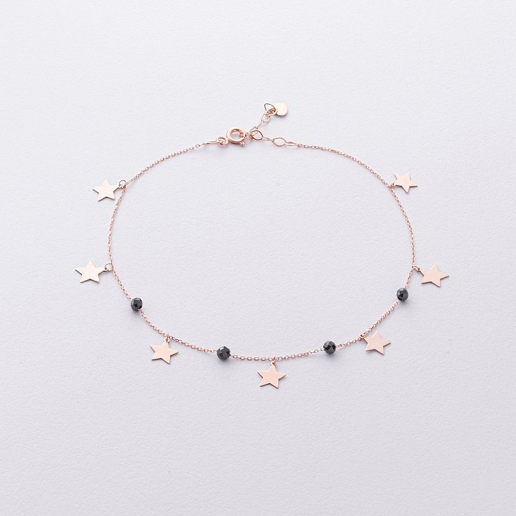 Золотой браслет "Звездочки" на ногу (фианиты) б04389 от ювелирного магазина Оникс