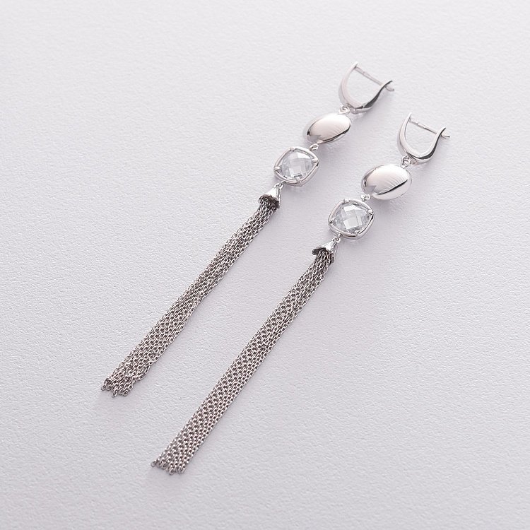 Висячі сережки з білого золота з фіанітом с06448 від ювелірного магазину Онікс