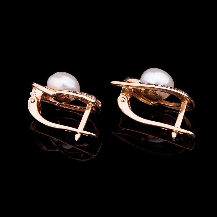 Серьги с жемчугом и фианитами с00348 от ювелирного магазина Оникс - 3