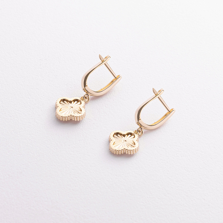 Сережки "Конюшина" в жовтому золоті с09474 від ювелірного магазину Онікс - 1