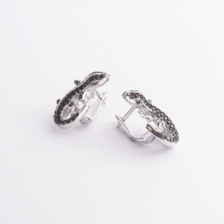 Серьги "Ящерицы" в белом золоте (фианиты) с05813 от ювелирного магазина Оникс - 1