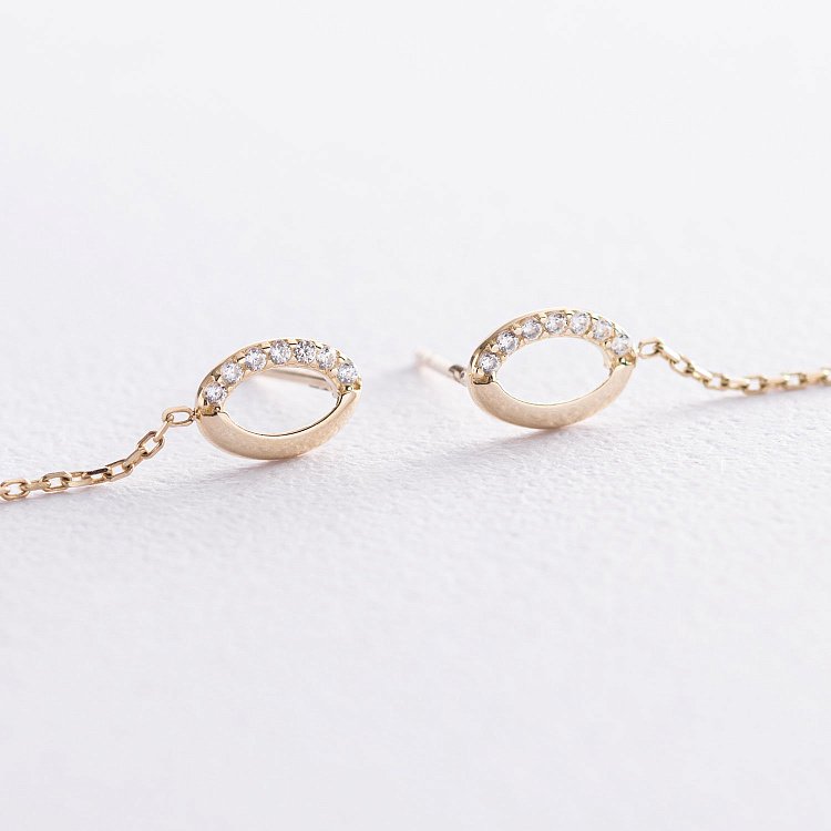 Золоті сережки на ланцюжку (фіаніти) с07234 від ювелірного магазину Онікс - 3