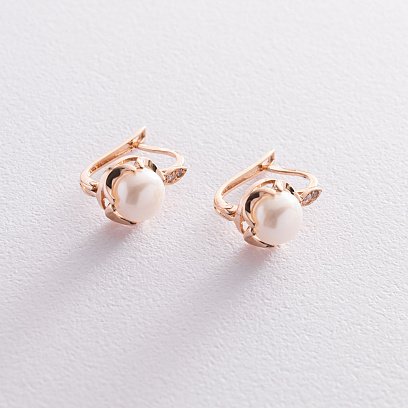 Золоті сережки (перли, фіаніти) с05798 №3