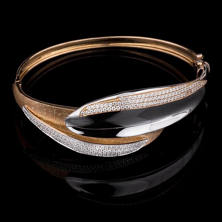 Женский браслет из желтого и белого золота с фианитами б00931 от ювелирного магазина Оникс - 1