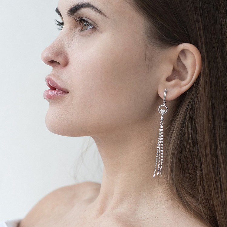 Срібні сережки з сердечками (фіаніт) 122597 від ювелірного магазину Онікс - 1