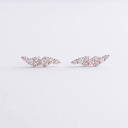 Серьги - пусеты "Carla" с фианитами (красное золото) с09107