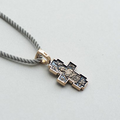 Золотий православний хрест "Розп'яття. Ікона Божої Матері" Годувальниця " п02652 №3