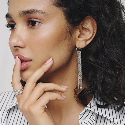 Серебряные серьги - пусеты "Элеонора" с цепочками 902-01200 №3