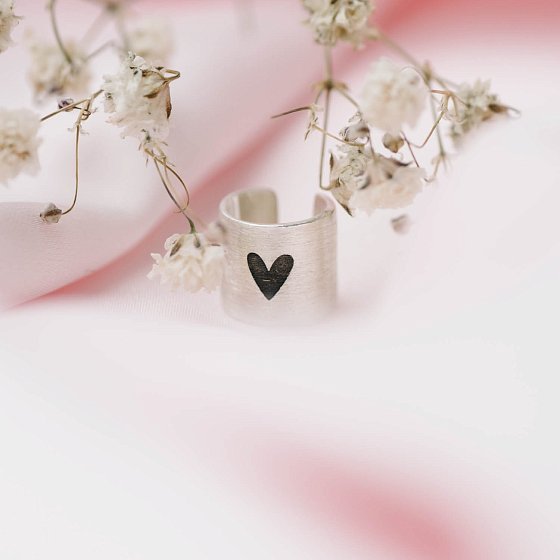 Срібна сережка-каффа "Серце" (матова) 122703ser №4