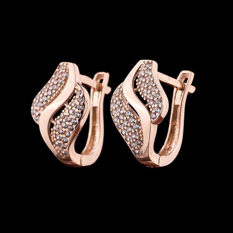 Золоті сережки з фіанітами с04318 від ювелірного магазину Онікс - 1