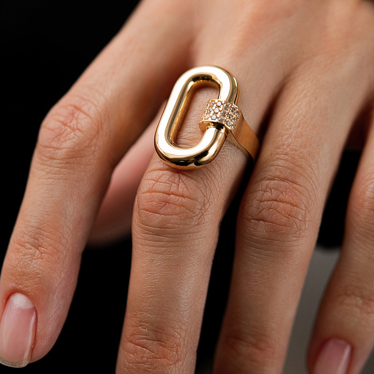 Каблучка "Alice" в жовтому золоті (фіаніти) к08375 від ювелірного магазину Онікс - 1