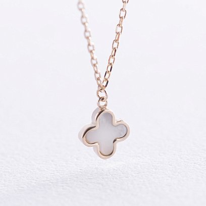 Золоте кольє "Конюшина" з перламутром кол02468