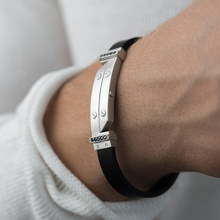 Каучуковий браслет зі срібними вставками (фіаніти) 934 від ювелірного магазину Онікс - 1