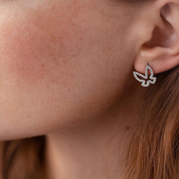 Золотые серьги - пусеты "Бабочки" с бриллиантами 32871521 от ювелирного магазина Оникс