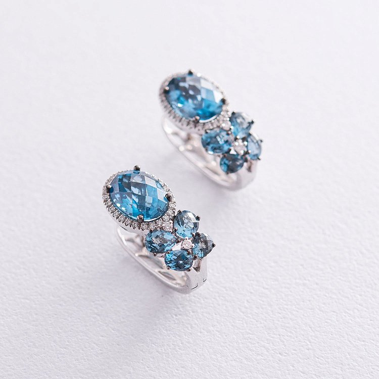 Золотые серьги (топазы, бриллианты) MR1664Egm от ювелирного магазина Оникс