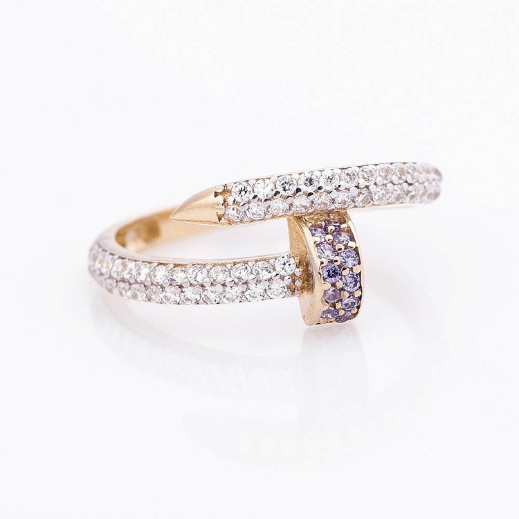 Золотое кольцо "Гвоздик с фианитами" к04979 от ювелирного магазина Оникс - 2