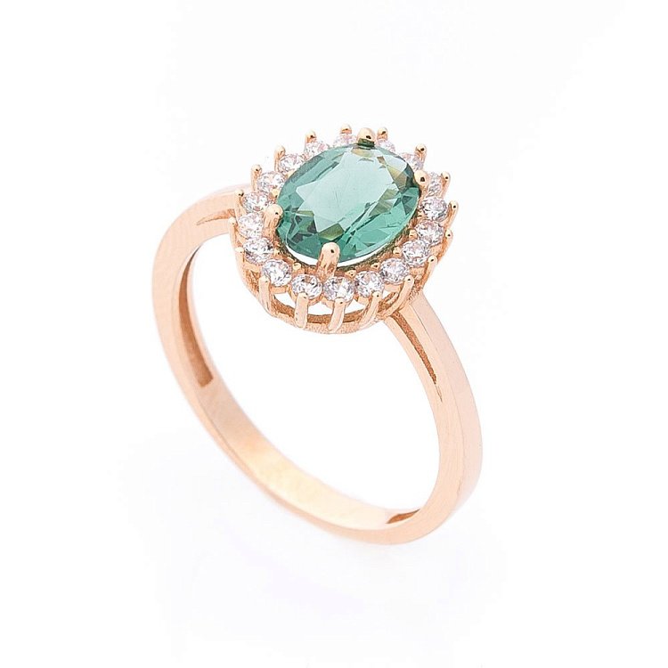 Золота каблучка з празіолітом і фіанітами к04630 від ювелірного магазину Онікс