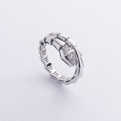 Кольцо "Змея" в белом золоте (фианиты) к08083